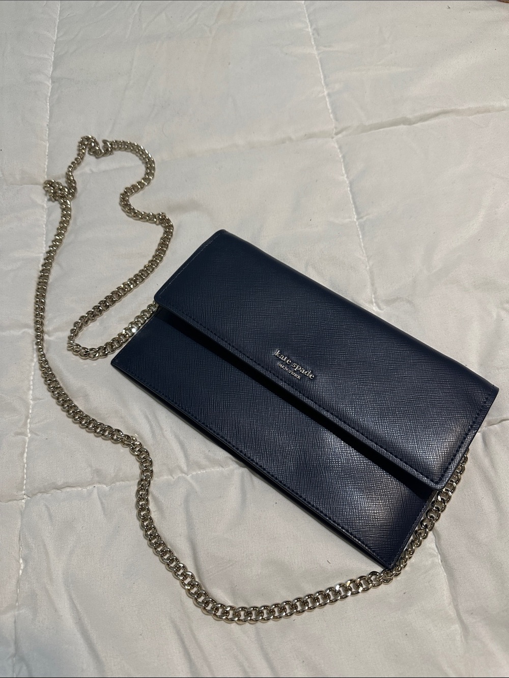 kate spade navy saffiano leather chain-wallet crossbody